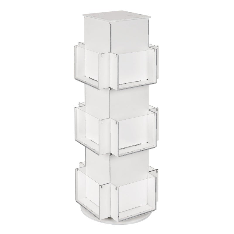 Natheeph Rotating Display Stand Greeting Card Display Wooden Display Rack with Two Card Sticker for Greeting Card Vendor Coffee Bag 3 Tier Tabletop Display Stand (White) - Image 1